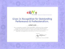 eBay Recognition awarded to scherf.com for Outstanding Performance & Professionalism